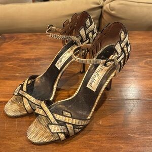 Wilson & Dean for Wilkes Bashford Open Toe Heel Ankle Strap Reptile 38 7 1/2